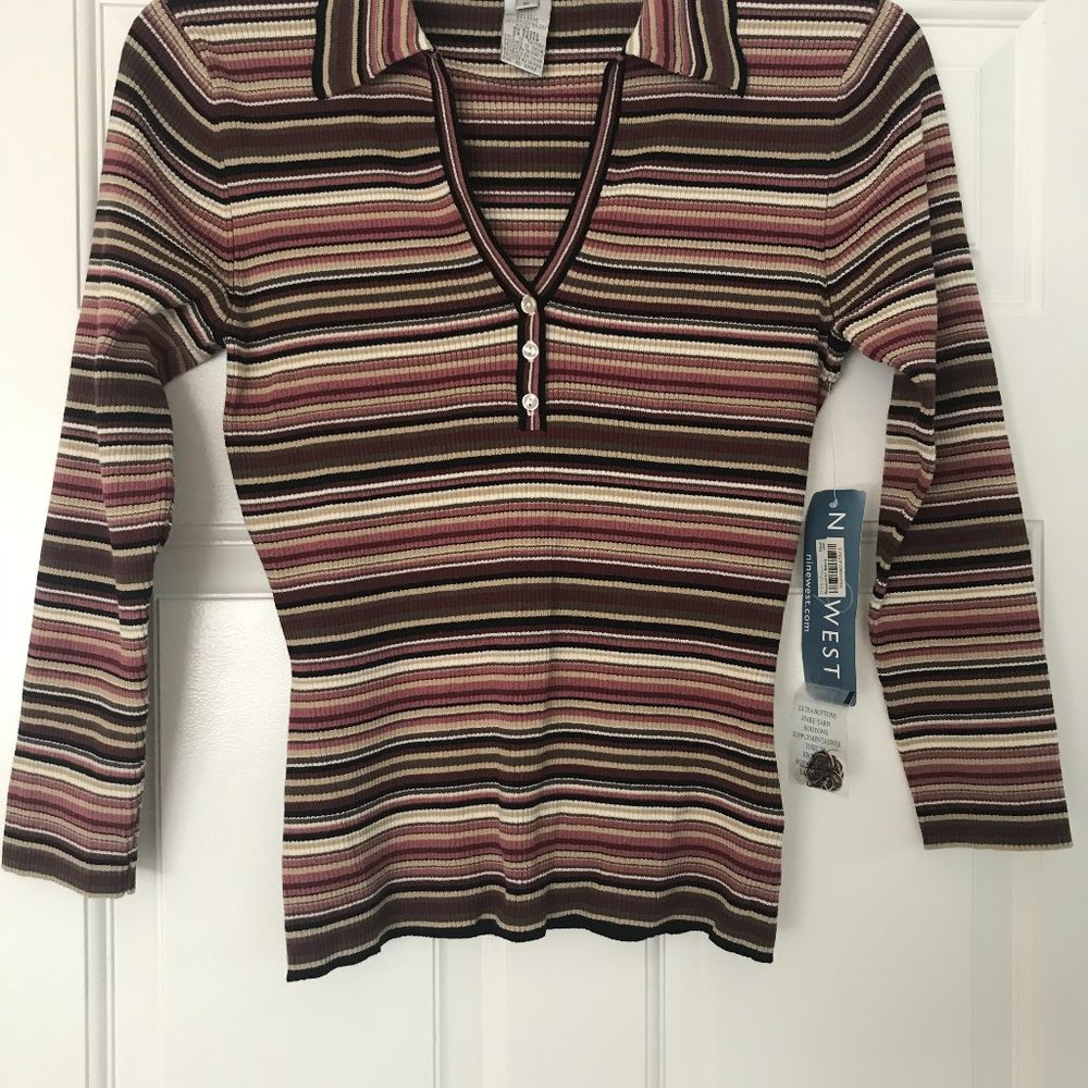 Knit rayon sweater V neck button down